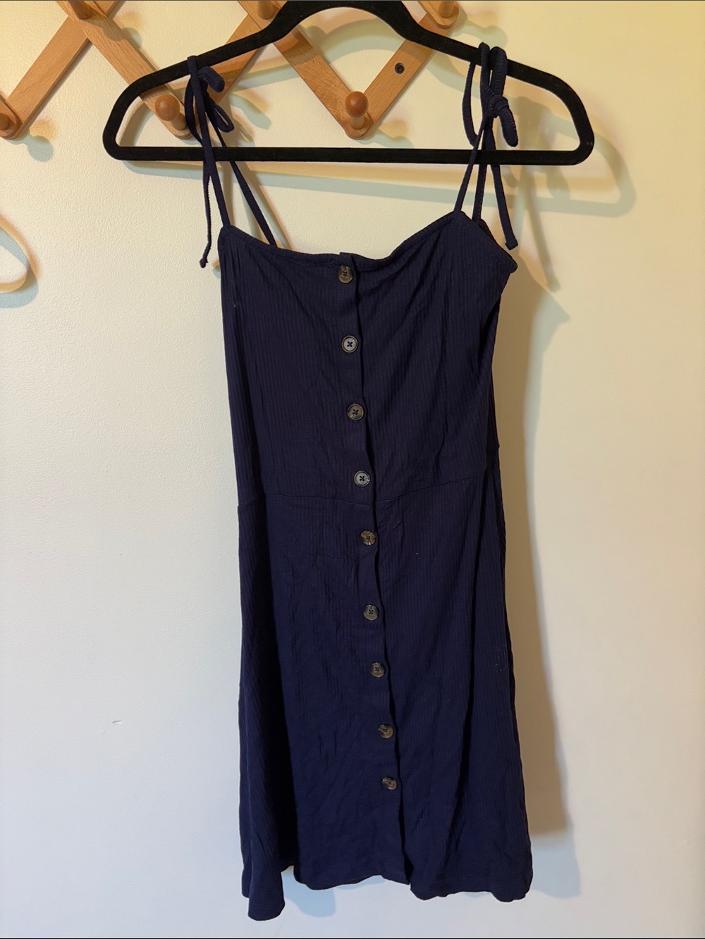 TOPSHOP Navy Button-Front Tie-Shoulder Summer Dress - Women